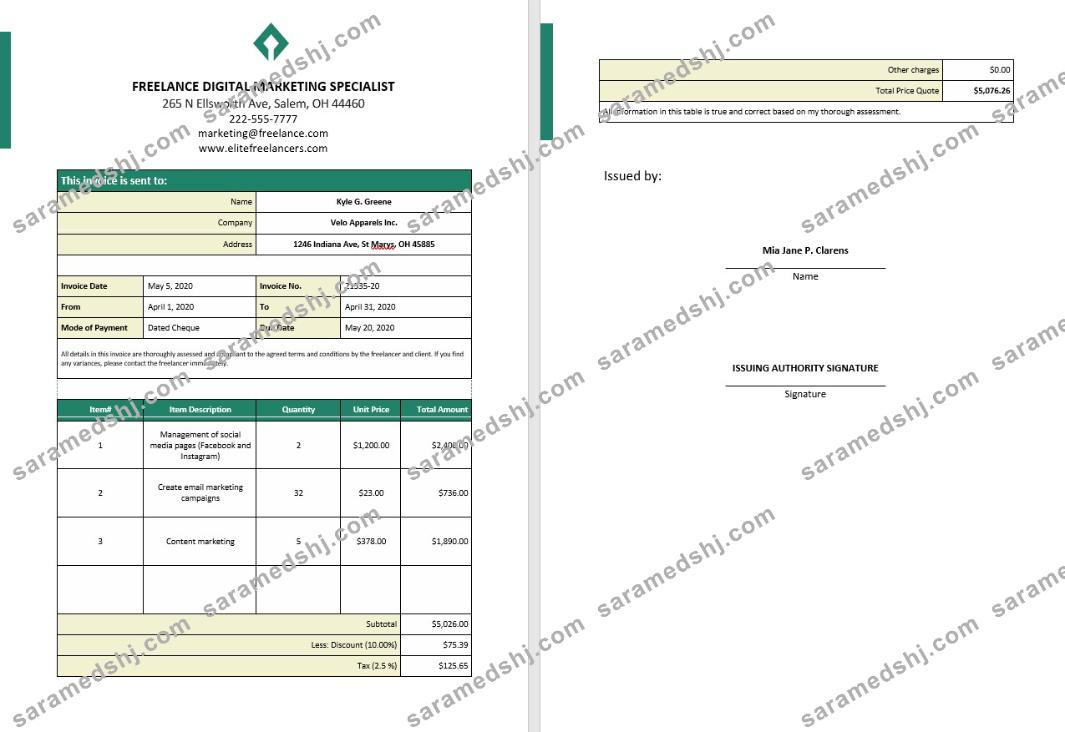 Freelance Service Invoice Template